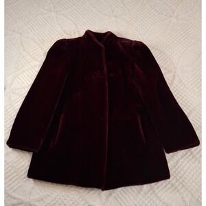Vintage Sasson Medium Burgundy Faux Fur Coat Glenoit Made in USA Wine Red Glam